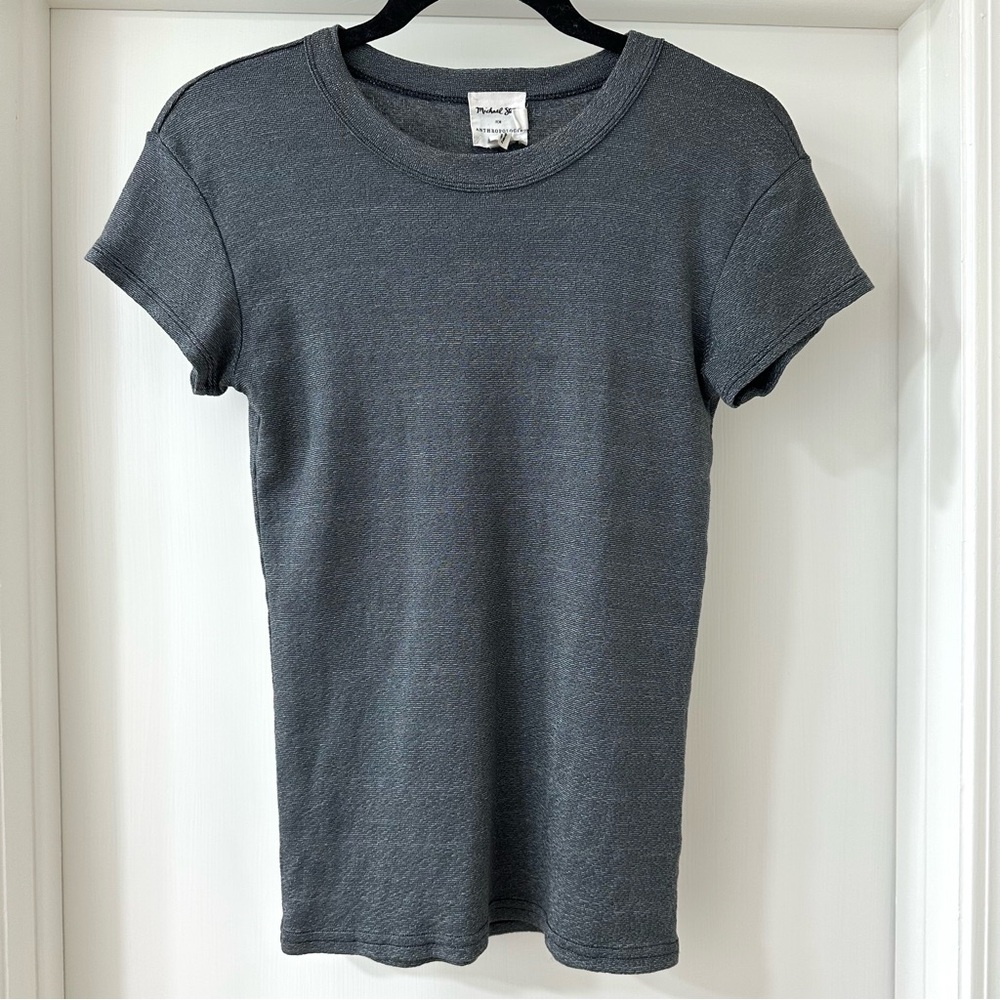 Michael Stars Gray Silver Metallic Shine Short Sleeve Tee, O/S